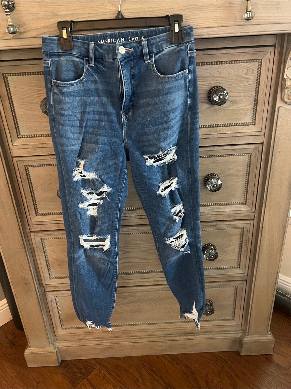 American Eagle Outfitters Blue Ripped Relaxed Jeans